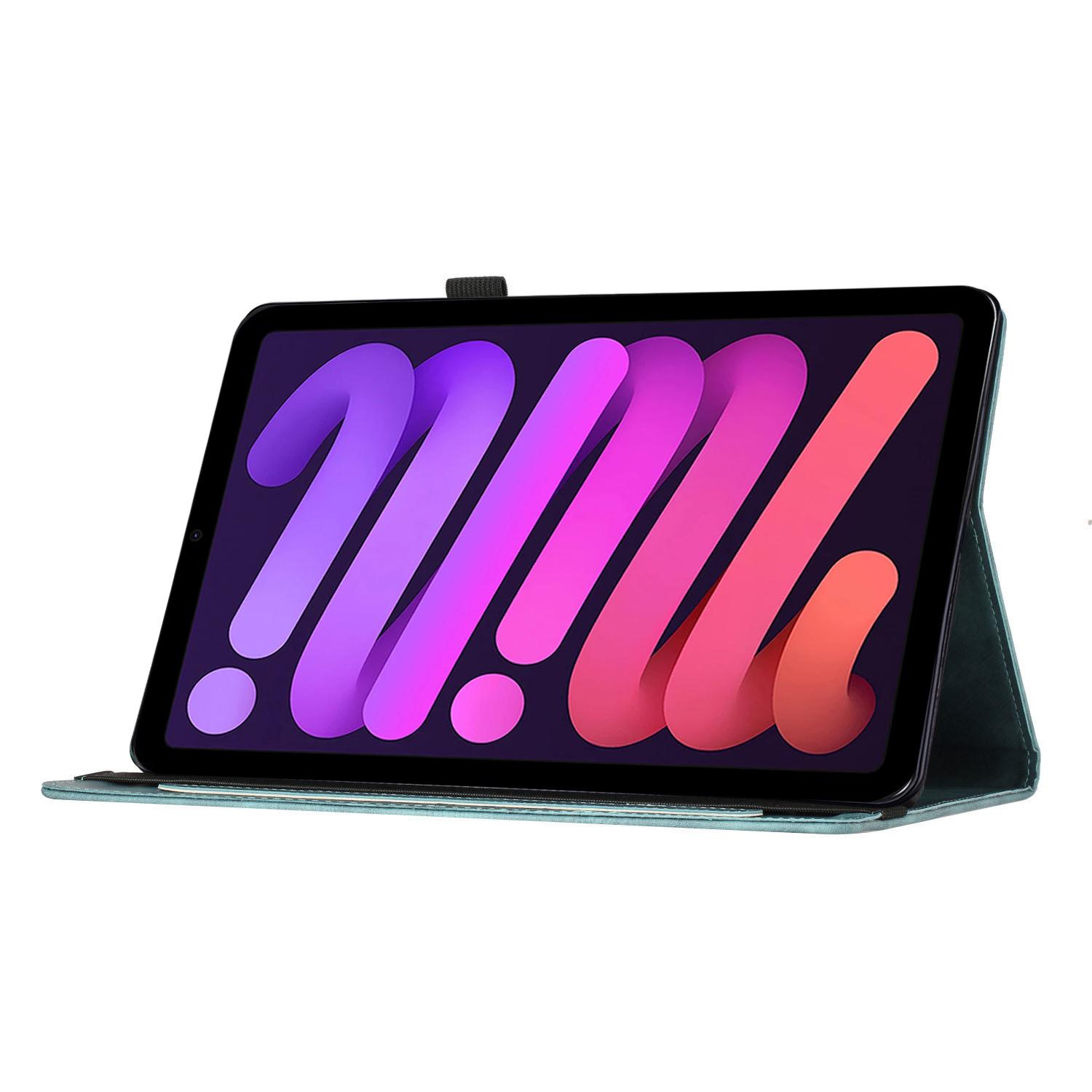 Bescherm-Etui Hoes Map voor  Apple iPad Mini 6 - Mini 7 - Kat en Vlinders - Groen