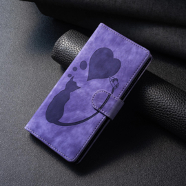 BoekCover Hoes Etui voor Samsung Galaxy A56 - A36  -  Kat en Hart  - Paars  - Reliëf