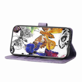 BoekCover Hoes Etui voor Samsung Galaxy A37 - A36 - A56 -  Paars  -  Vlinders -  Reliëf