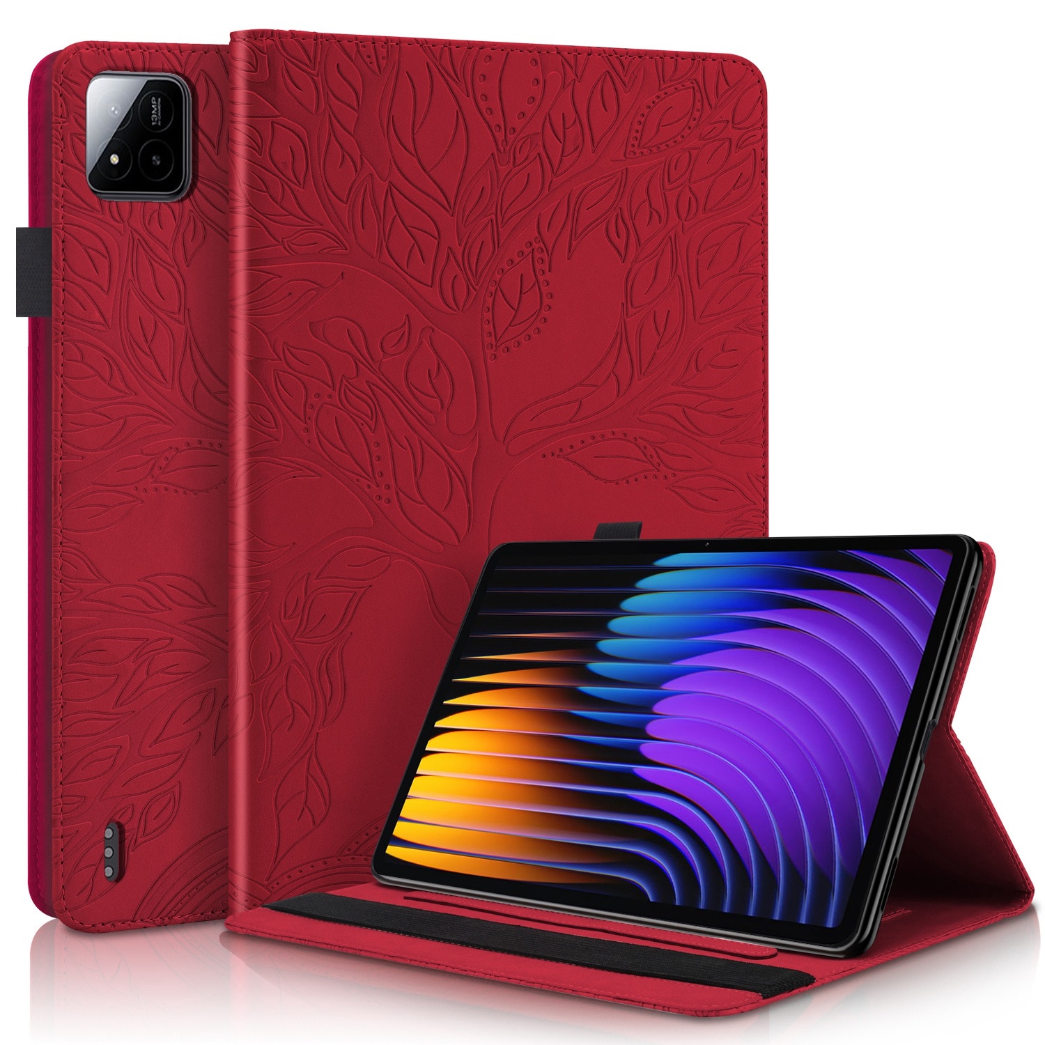 Luxe Bescherm-Etui Hoes Map voor Xiaomi Pad 7  -  7 PRO   -    " Tree of Life "  Rood