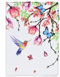 Luxe Bescherm-Etui Hoes Map voor Samsung Galaxy Tab A9 Plus  - 11    "Kolibrie Vlinder"   Wit