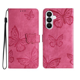 BoekCover Hoes Etui voor Samsung Galaxy A57   Roze  -  Vlinders -  Reliëf