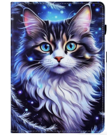 Bescherm-Etui Map Cover voor  iPad 10  - 10.9  -  Kat - Blauw Wit   - A2696