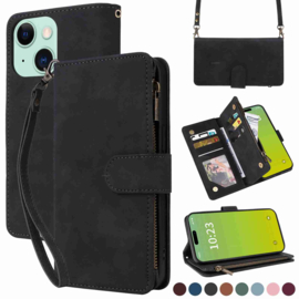 Portemonnee - Etui  Tas voor iPhone 15  - Met Schouder - Draagkoord -  Zwart