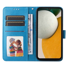 BookCover Hoes Etui voor Samsung Galaxy A15  -  Blauw - Bloem-Motief in Reliëf