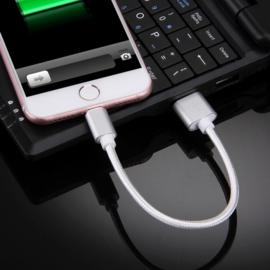 Luxe Lightning Oplader - Data USB Kabel voor iPhone X - XS Max  10cm. Zilver