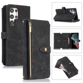 9 Pas - Wallet Etui Hoes voor Samsung Galaxy S23 ULTRA   -  Zwart