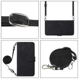 Hoes - Etui - Tas voor Samsung Galaxy S24 FE  - Met Schouder - Draagkoord -  Zwart
