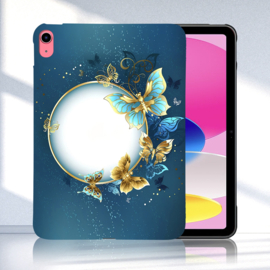 TPU Flex Bescherm- Hoes Cover Skin voor iPad 10   -  Vlinders - Blauw-Goud