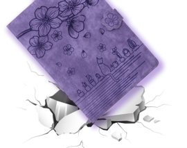 Luxe Bescherm-Etui Hoes Map voor Samsung Galaxy Tab S11  - 11" -    Bloemen en Kat - Paars