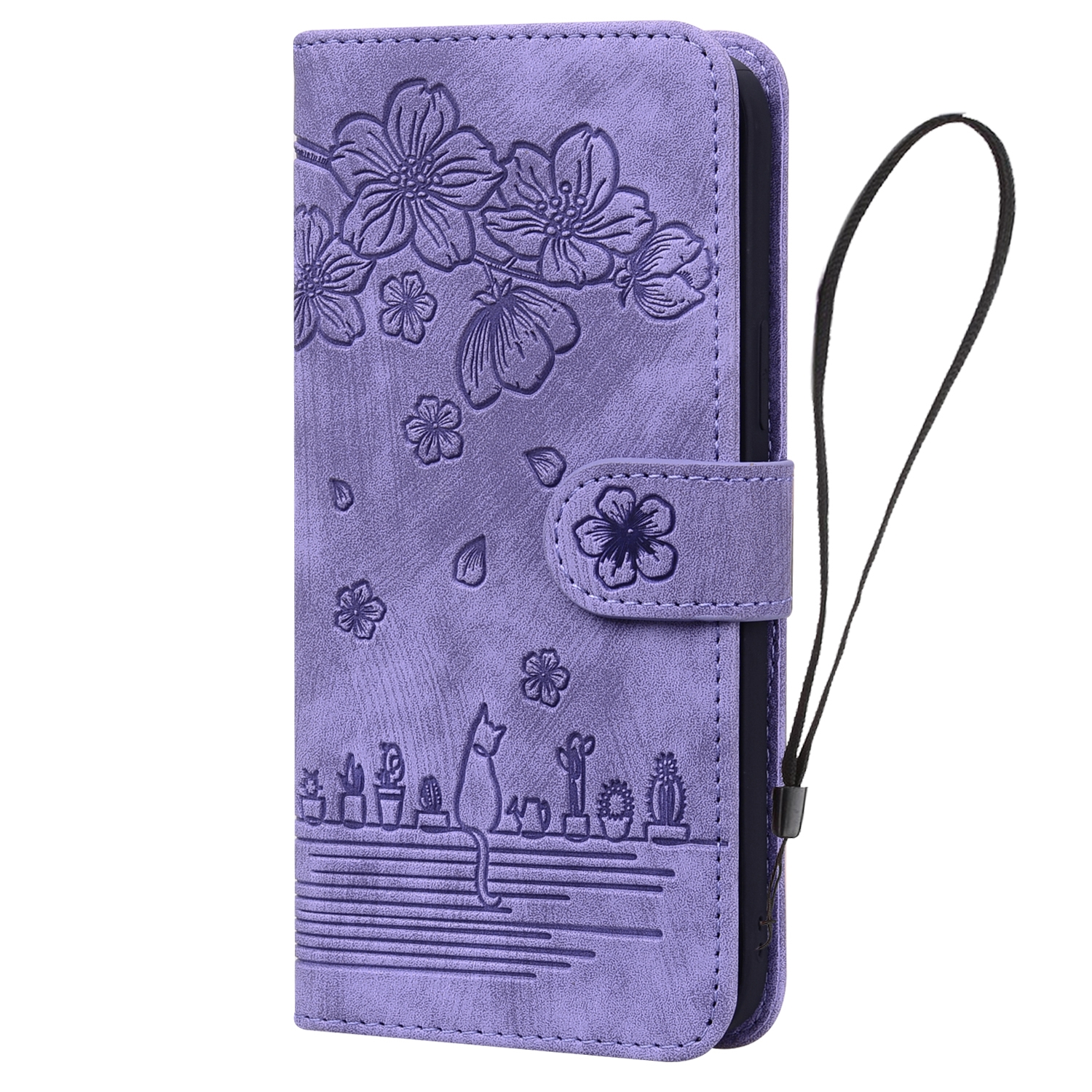 BookCover Hoes Etui voor Apple iPhone 16 Pro Max  -  Paars  - Bloemen Kat - Reliëf