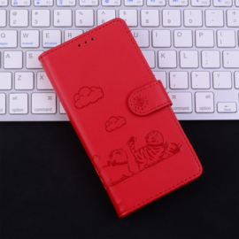 BookCover Hoes Etui voor iPhone 17  -  Rood  - Cartoon Cats   - Kat - Reliëf
