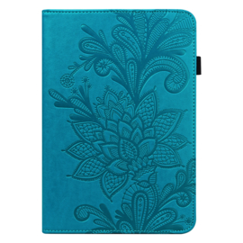 Bescherm-Etui Hoes Map voor Samsung Galaxy Tab A9 Plus - 11 -   Bloem Reliëf - Groen/Blauw