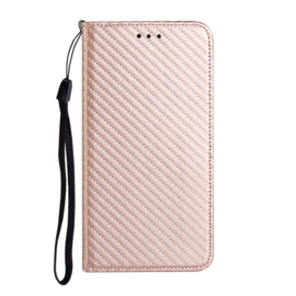Luxe-Carbon BookCover Hoes Etui voor Samsung Galaxy S24  - S25   Roze-Goud