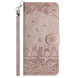 BookCover Hoes Etui voor Apple iPhone 17  Grijs  - Katten op muurtje - Reliëf