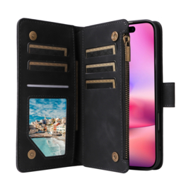 Portemonnee - Etui  Tas voor iPhone 16  - Met Schouder - Draagkoord -  Zwart