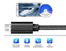 USB 2.0 - Micro USB Oplader en Data Kabel - 3  meter - Zwart