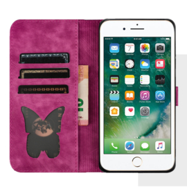 BookCover Etui Hoes voor iPhone SE - iPhone 7 - iPhone 8   -  Roze - Vlinders en Kat - Reliëf