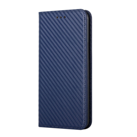 Luxe BookCover Hoes Etui voor iPhone 13 - iPhone 14   Blauw-Carbon