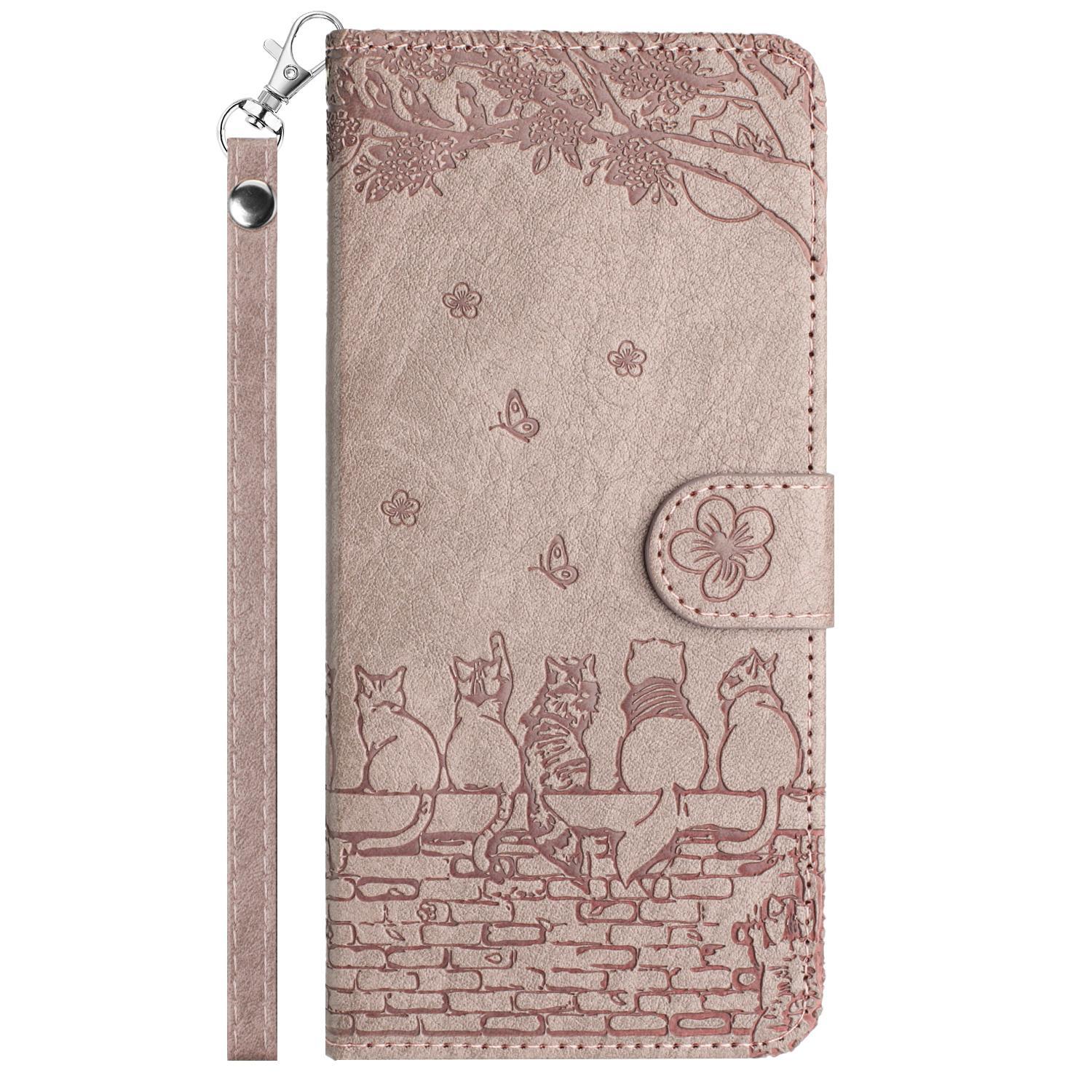 BookCover Hoes Etui voor Samsung Galaxy A56 - A36  -  Grijs  - Katten op Muurtje - Reliëf