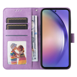 BookCover Hoes Etui voor Samsung Galaxy A55  -  Paars - Bloem-Motief in Reliëf