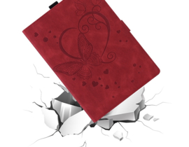 Luxe Bescherm-Etui Hoes Map voor Samsung Galaxy Tab S9 FE  - S10 FE-  10.9"  -    Hart en Vlinder  - Rood