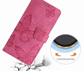 BoekCover Hoes Etui voor Samsung Galaxy A57   Roze  -  Vlinders -  Reliëf