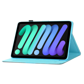 Luxe Bescherm-Etui Hoes Map voor iPad Mini 6 - Mini 7   -    Cute Cat  -  Blauw - Wit