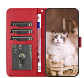 PU BookCover Hoes Etui voor Apple iPhone 16e  -  Cartoon Cats  -  Rood