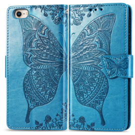 Boek-Cover Hoes Etui voor iPhone SE  - iPhone 7 - 8 -  Blauw  -   Vlinder Relief