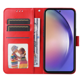 BookCover Hoes Etui voor Samsung Galaxy A55  -  Rood - Bloem-Motief in Reliëf