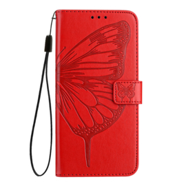 PU BookCover Hoes Etui voor iPhone 16  -  Rood -   Vlinder - Bloem Motief