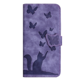BookCover Etui Hoes voor Samsung Galaxy S25 Ultra  -   Vlinders en Kat - Reliëf  -  Paars