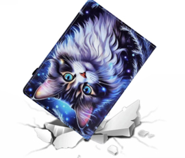 Luxe Bescherm-Etui Hoes Map voor Samsung Galaxy Tab A9 Plus  - 11    "Kat"   Blauw - Wit