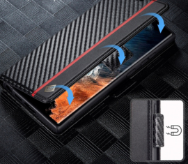 Luxe BookCover Hoes Etui voor Samsung Galaxy S25 Ultra -  Zwart Rood Carbon