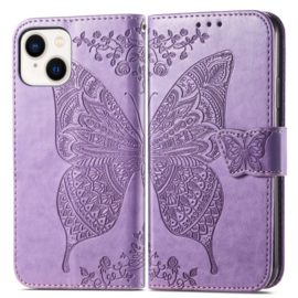 BookCover Hoes Etui voor iPhone 15    Paars -   Vlinder