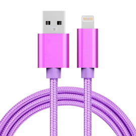 Luxe Metalen Lightning Oplader - Data USB Kabel voor iPhone - iPad  100cm Paars
