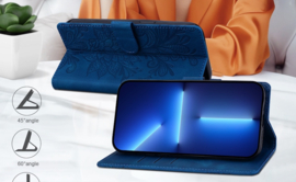 BookCover Hoes Etui Mapje voor Samsung Galaxy A56 - A36  -  Blauw   -  Bloem Reliëf