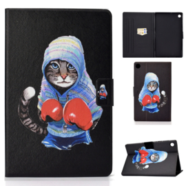 Luxe Bescherm-Etui Hoes Map voor Samsung Galaxy Tab A9 Plus - 11 -    "Boxing Cat". Zwart
