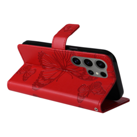 BookCover Hoes Etui voor Samsung Galaxy S25 Ultra  -  Rood   - Vlinder   -  Reliëf