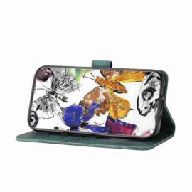 BoekCover Hoes Etui voor Samsung Galaxy A37 - A36 - A56 -  Groen  -  Vlinders -  Reliëf