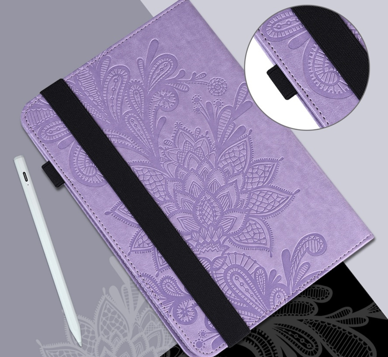 Bescherm-Etui Hoes Map voor Apple iPad 10 - 11 -  10.9  -   Bloem Reliëf -   Paars