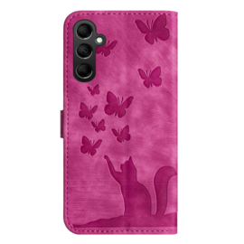 BookCover Etui Hoes voor Samsung Galaxy S24 Plus  - S25 Plus   Roze - Vlinders en Kat - Reliëf