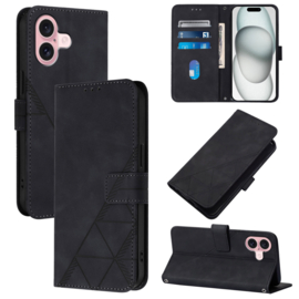 Hoes - Etui - Tas voor iPhone 16  - Met Schouder - Draagkoord -  Zwart