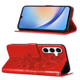 PU BookCover Hoes Etui voor Samsung Galaxy A35  - 5G    Vlinders   Rood