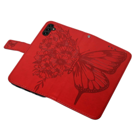 PU BookCover Hoes Etui voor Samsung Galaxy A54  5G    Vlinders   Rood