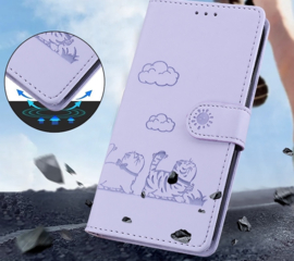 BookCover Hoes Etui voor Samsung Galaxy A56 - A36  -  Cartoon Cats  - Lila   - Reliëf