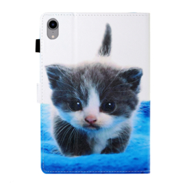Luxe Bescherm-Etui Hoes Map voor iPad Mini 6 - Mini 7   -    Cute Cat  -  Blauw - Wit