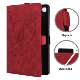 Luxe Bescherm-Etui Hoes Map voor Samsung Galaxy Tab A9 Plus  -  11"  -    Hart en Vlinder  - Rood