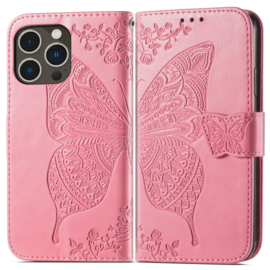BookCover Hoes Etui voor iPhone 15 PRO MAX     Vlinder    -  Roze